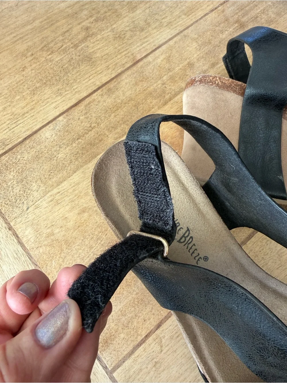 Nature Breeze Black and Tan Crisscross Wedge Sandals